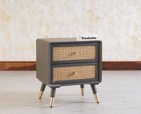 Boston Solid Wood Rattan Cane Two Drawer Bedside Table - Bedside Table - Furniselan Slate-Grey