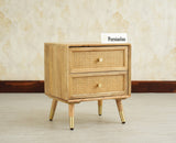 Boston Solid Wood Rattan Cane Two Drawer Bedside Table - Bedside Table - Furniselan Natural Finish