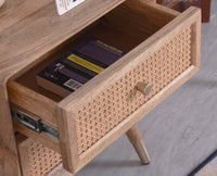 Boston Solid Wood Rattan Cane Two Drawer Bedside Table - Bedside Table - Furniselan