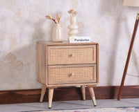 Boston Solid Wood Rattan Cane Two Drawer Bedside Table - Bedside Table - Furniselan