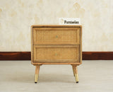 Boston Solid Wood Rattan Cane Two Drawer Bedside Table - Bedside Table - Furniselan Natural Finish