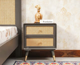 Boston Solid Wood Rattan Cane Two Drawer Bedside Table - Bedside Table - Furniselan Slate-Grey