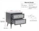 Boston Solid Wood Rattan Cane Two Drawer Bedside Table - Bedside Table - Furniselan Slate-Grey