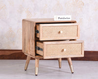Boston Solid Wood Rattan Cane Two Drawer Bedside Table - Bedside Table - Furniselan