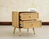 Boston Solid Wood Rattan Cane Two Drawer Bedside Table - Bedside Table - Furniselan Natural Finish