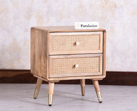 Boston Solid Wood Rattan Cane Two Drawer Bedside Table - Bedside Table - Furniselan