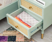 Boston Solid Wood Rattan Cane Two Drawer Bedside Table - Bedside Table - Furniselan Silt-Green