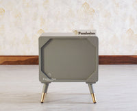 Boston Solid Wood Rattan Cane Two Drawer Bedside Table - Bedside Table - Furniselan Cool-Grey 