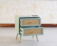 Boston Solid Wood Rattan Cane Two Drawer Bedside Table - Bedside Table - Furniselan Silt-Green