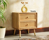 Boston Solid Wood Rattan Cane Two Drawer Bedside Table - Bedside Table - Furniselan Natural Finish