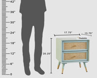 Boston Solid Wood Rattan Cane Two Drawer Bedside Table - Bedside Table - Furniselan Silt-Green