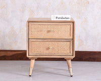 Boston Solid Wood Rattan Cane Two Drawer Bedside Table - Bedside Table - Furniselan