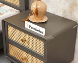 Boston Solid Wood Rattan Cane Two Drawer Bedside Table - Bedside Table - Furniselan Slate-Grey