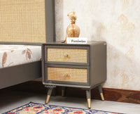 Boston Solid Wood Rattan Cane Two Drawer Bedside Table - Bedside Table - Furniselan Slate-Grey