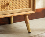 Boston Solid Wood Rattan Cane Two Drawer Bedside Table - Bedside Table - Furniselan Natural Finish