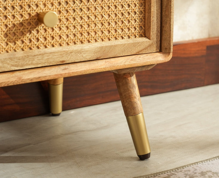 Boston Solid Wood Rattan Cane Two Drawer Bedside Table - Bedside Table - Furniselan Natural Finish