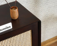 Boston Solid Wood Rattan Cane Two Drawer Bedside Table Furniselan Grey-Finish