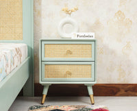 Boston Solid Wood Rattan Cane Two Drawer Bedside Table - Bedside Table - Furniselan Silt-Green 
