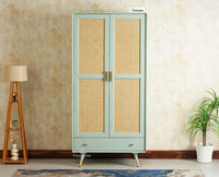 Boston Solid Wood Rattan Cane Wardrobe Furniselan Silt Green 