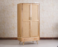 Boston Solid Wood Rattan Cane Wardrobe - Wardrobes & Cabinets - Furniselan