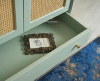 Boston Solid Wood Rattan Cane Wardrobe Furniselan  Silt Green