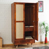 Boston Solid Wood Rattan Cane Wardrobe Furniselan Brown-Finish