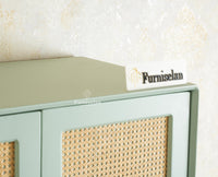 Boston Solid Wood Rattan Cane Wardrobe Furniselan  Silt Green