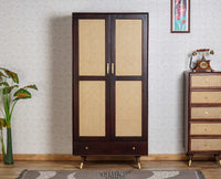 Boston Solid Wood Rattan Cane Wardrobe Furniselan Grey-Finish