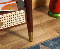 Boston solid wood rattan side table with one drawer Furniselan Grey-Finish