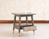 Boston solid wood rattan side table with one drawer Furniselan Slate-Grey