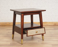 Boston solid wood rattan side table with one drawer Furniselan Grey-Finish