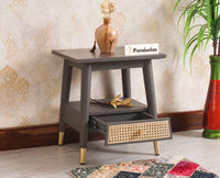 Boston solid wood rattan side table with one drawer Furniselan Slate-Grey