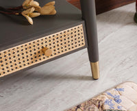 Boston solid wood rattan side table with one drawer Furniselan Slate-Grey