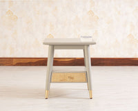 Boston solid wood rattan side table with one drawer - Bedside Table - Furniselan Cool-Grey