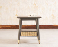 Boston solid wood rattan side table with one drawer Furniselan Slate-Grey