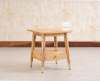 Boston solid wood rattan side table with one drawer - Bedside Table - Furniselan Natural-Finish