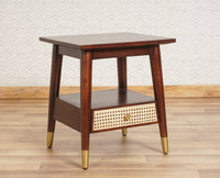 Boston solid wood rattan side table with one drawer Furniselan Grey-Finish