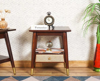 Boston solid wood rattan side table with one drawer Furniselan Grey-Finish