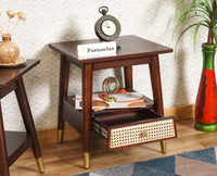 Boston solid wood rattan side table with one drawer Furniselan Grey-Finish