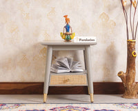 Boston solid wood rattan side table with one drawer - Bedside Table - Furniselan Cool-Grey
