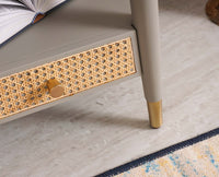 Boston solid wood rattan side table with one drawer - Bedside Table - Furniselan Cool-Grey