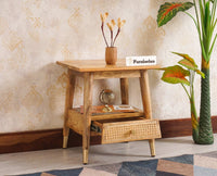 Boston solid wood rattan side table with one drawer - Bedside Table - Furniselan Natural-Finish