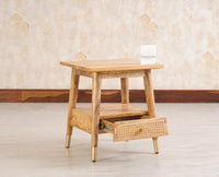Boston solid wood rattan side table with one drawer - Bedside Table - Furniselan Natural-Finish