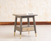 Boston solid wood rattan side table with one drawer Furniselan Slate-Grey