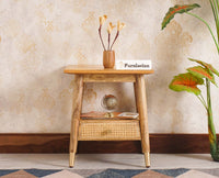 Boston solid wood rattan side table with one drawer - Bedside Table - Furniselan Natural-Finish