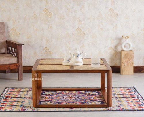 Boston Solid Wood Rattan Square Coffee Table - Coffee Table - Furniselan