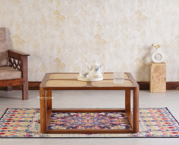 Boston Solid Wood Rattan Square Coffee Table - Coffee Table - Furniselan