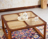 Boston Solid Wood Rattan Square Coffee Table - Coffee Table - Furniselan Brown-Finish