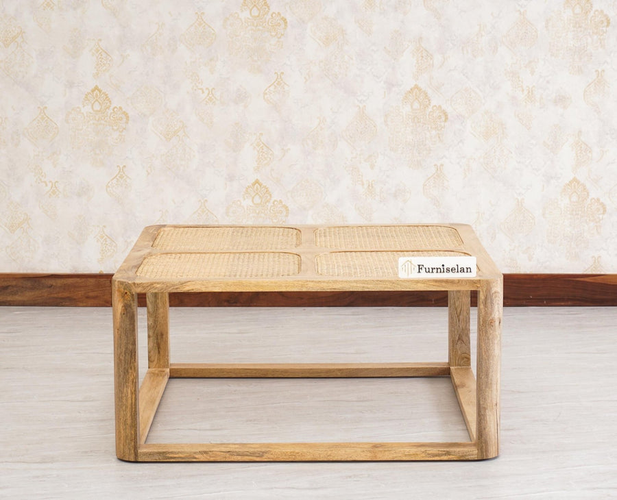 Boston Solid Wood Rattan Square Coffee Table Furniselan Natural-Finish