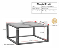 Boston Solid Wood Rattan Square Coffee Table - Coffee Table - Furniselan Grey-Finish